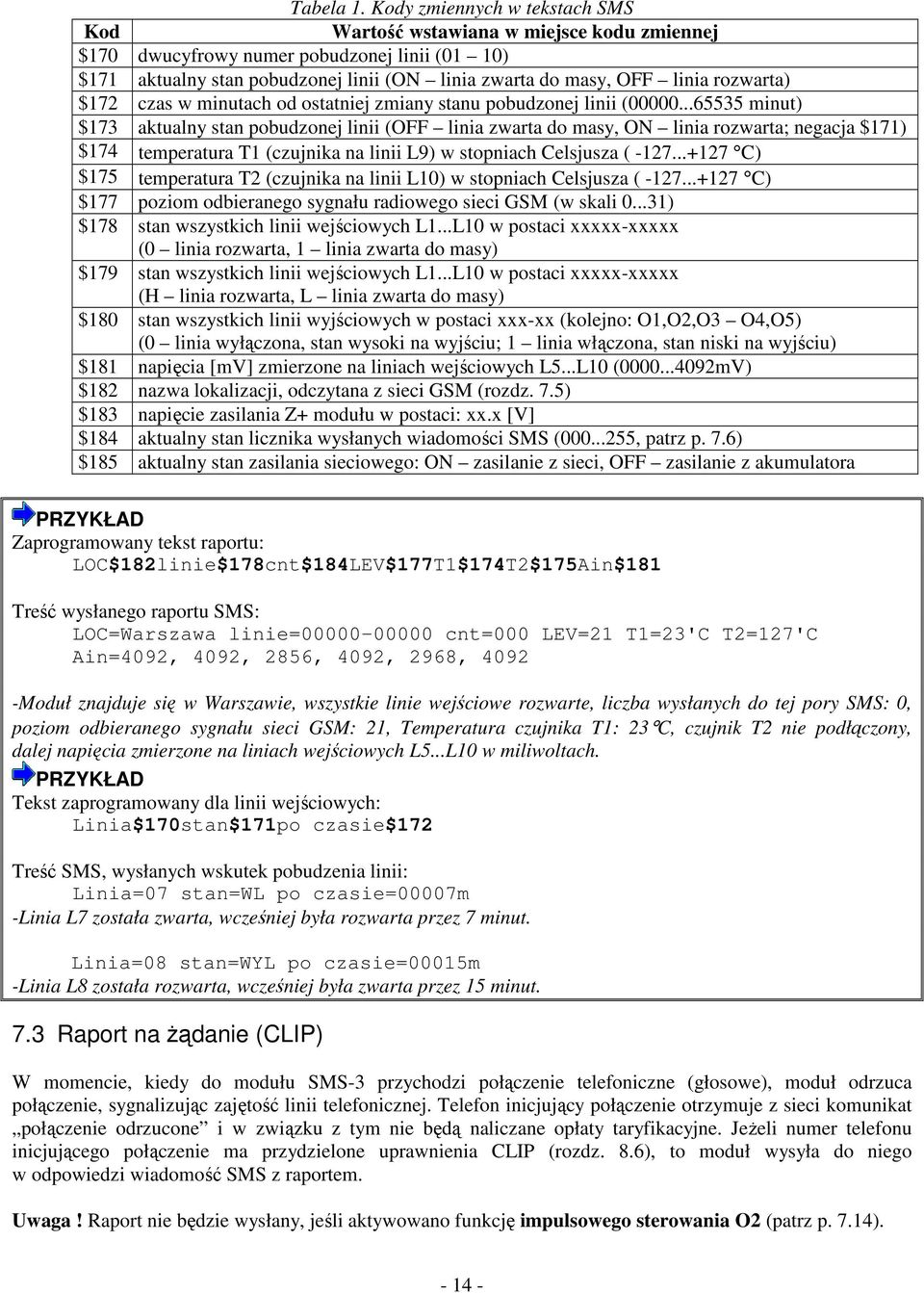 rozwarta) $172 czas w minutach od ostatniej zmiany stanu pobudzonej linii (00000.