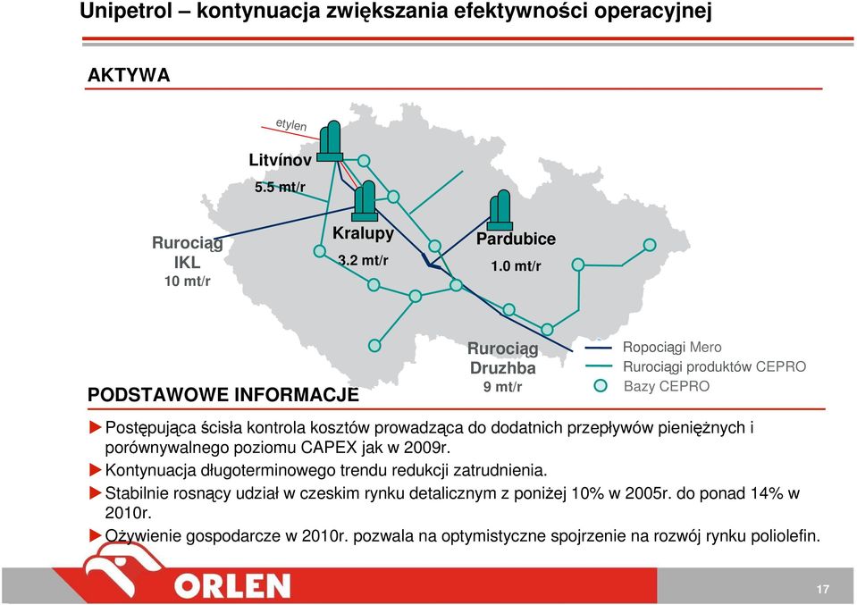 dodatnich przepływów pienięŝnych i porównywalnego poziomu CAPEX jak w 2009r. Kontynuacja długoterminowego trendu redukcji zatrudnienia.