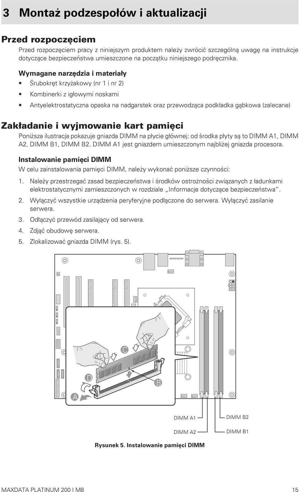 Wymagane narzędzia i materiały Śrubokręt krzyżakowy (nr 1 i nr 2) Kombinerki z igłowymi noskami Antyelektrostatyczna opaska na nadgarstek oraz przewodząca podkładka gąbkowa (zalecane) Zakładanie i