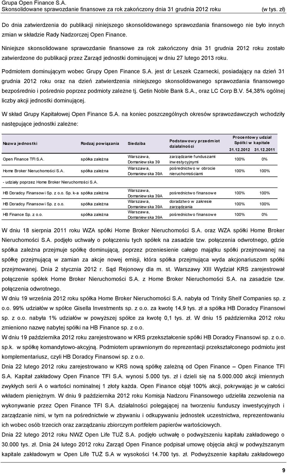 Podmiotem dominującym wobec Grupy Open Finance S.A.