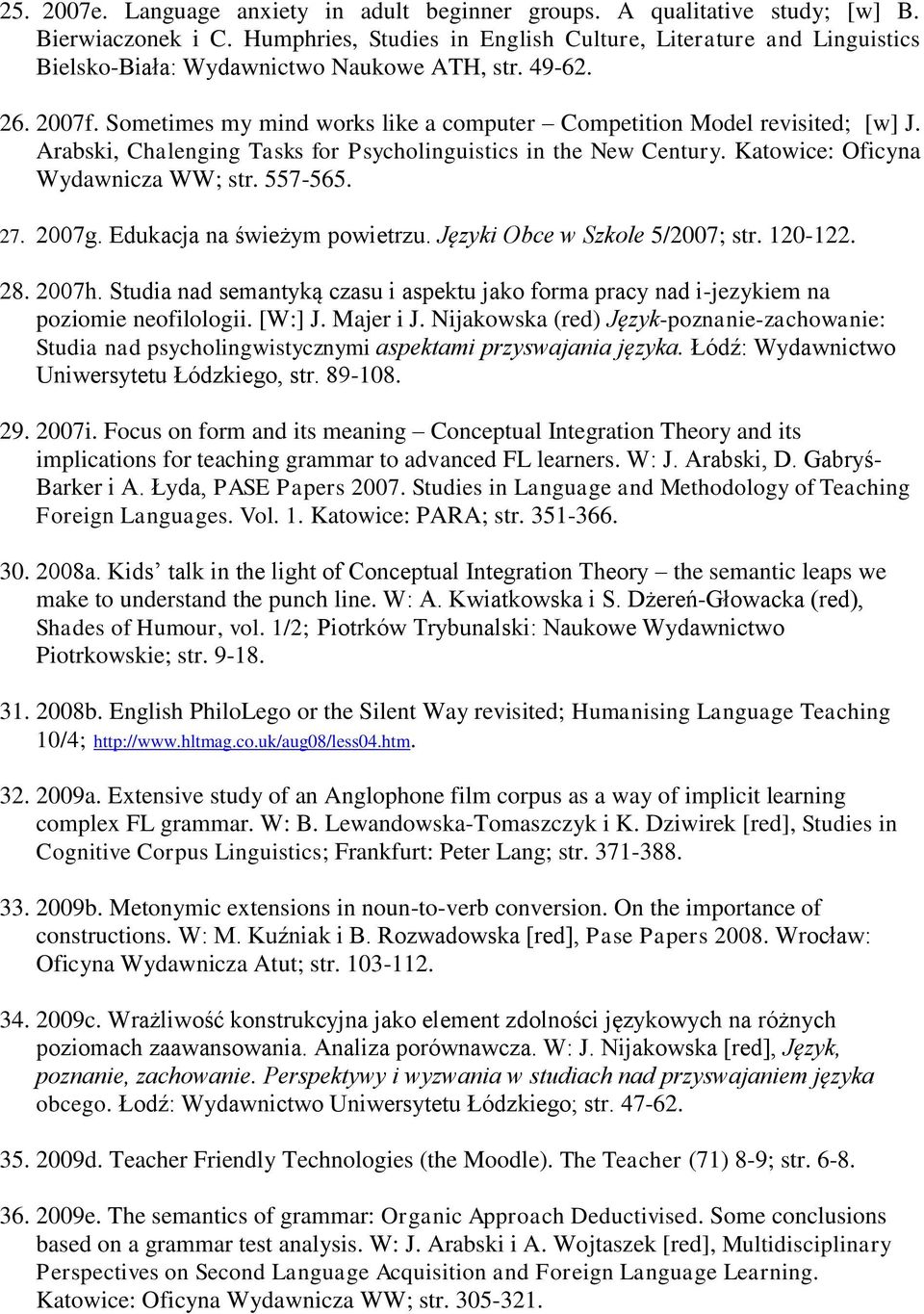 Sometimes my mind works like a computer Competition Model revisited; [w] J. Arabski, Chalenging Tasks for Psycholinguistics in the New Century. Katowice: Oficyna Wydawnicza WW; str. 557-565. 27.