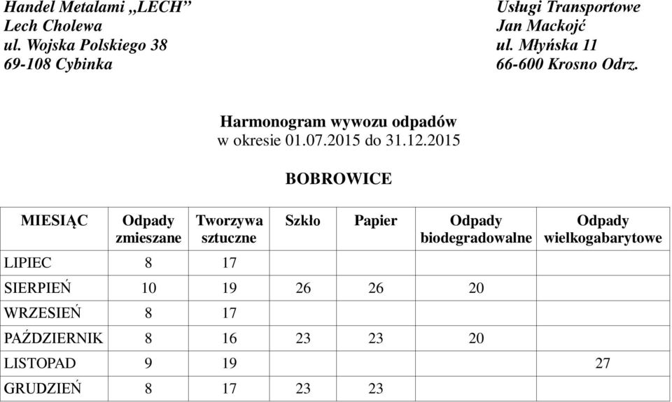 WRZESIEŃ 8 17 PAŹDZIERNIK 8 16 23