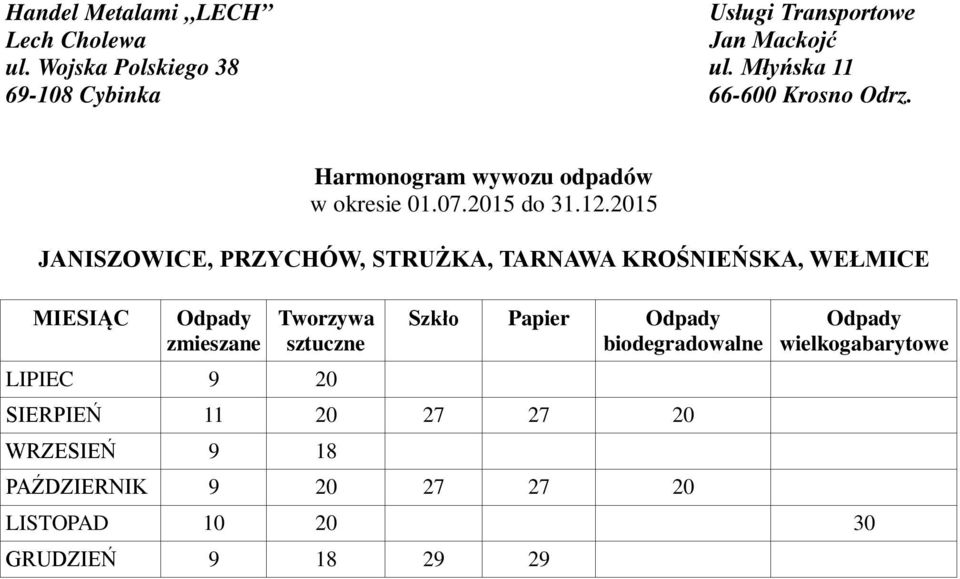 SIERPIEŃ 11 20 27 27 20 WRZESIEŃ 9 18