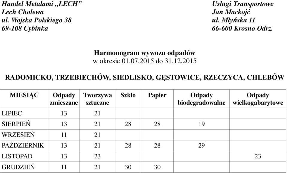 SIERPIEŃ 13 21 28 28 19 WRZESIEŃ 11 21