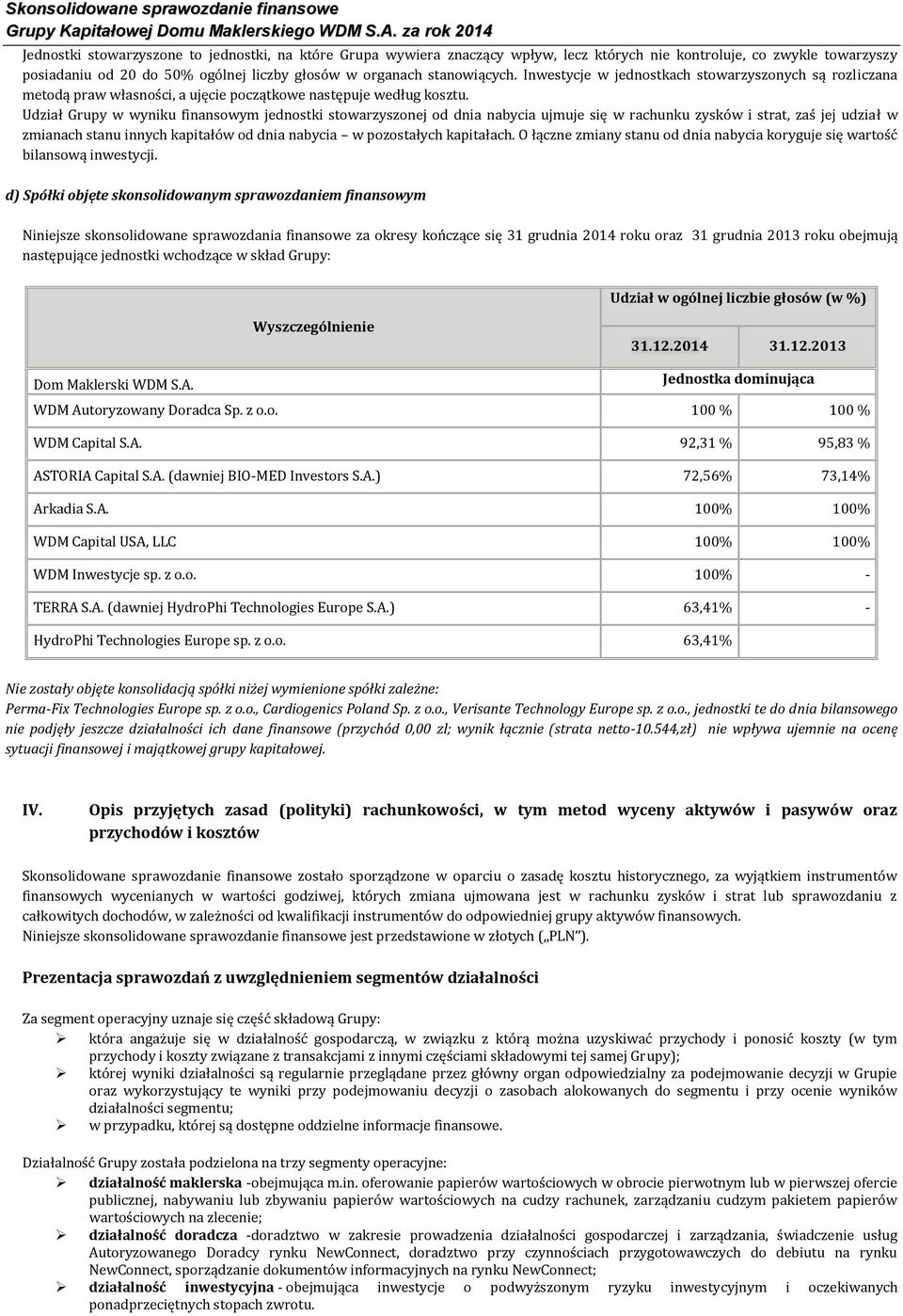 Udział Grupy w wyniku finansowym jednostki stowarzyszonej od dnia nabycia ujmuje się w rachunku zysków i strat, zaś jej udział w zmianach stanu innych kapitałów od dnia nabycia w pozostałych