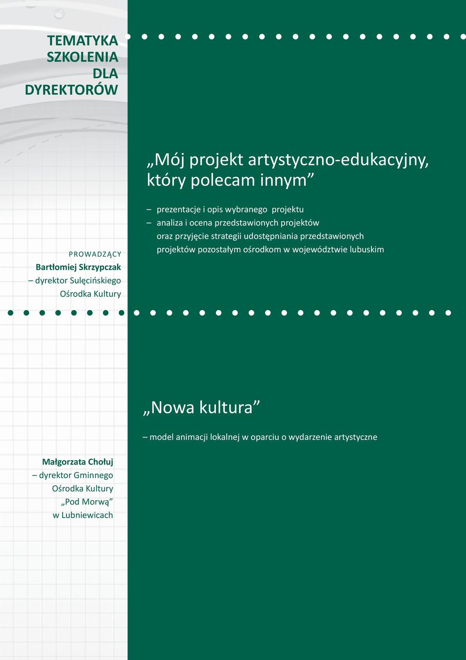 przyjęcie strategii udostępniania przedstawionych projektów pozostałym ośrodkom w województwie lubuskim Nowa kultura model