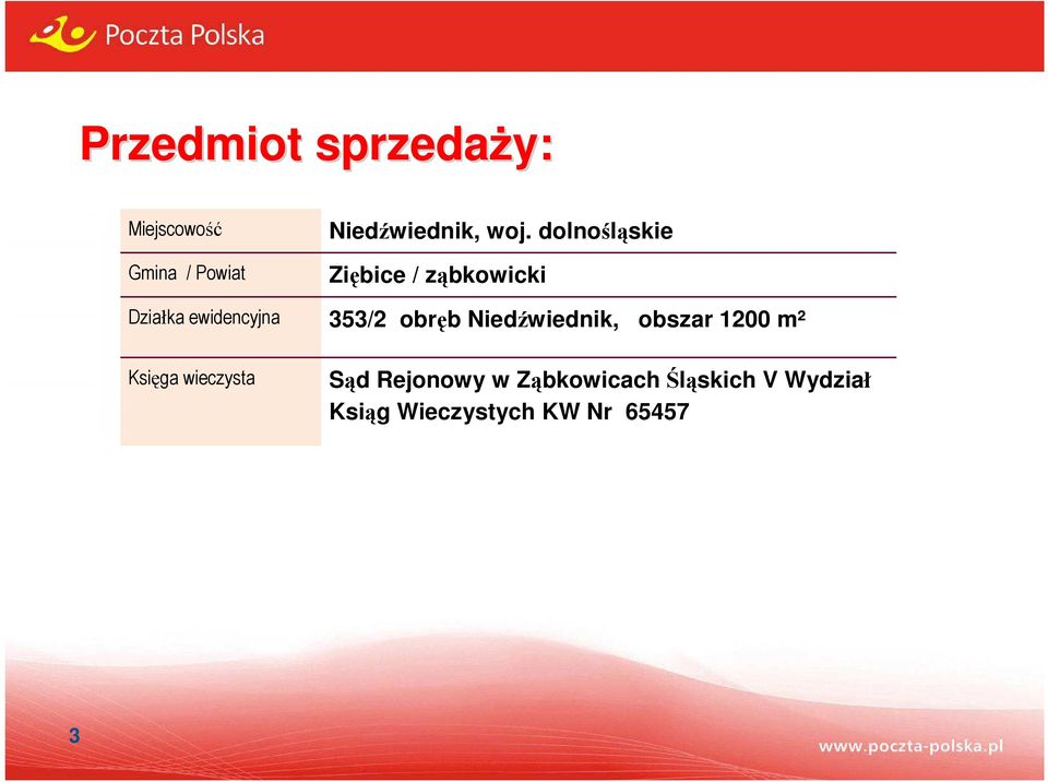 353/2 obręb Niedźwiednik, obszar 1200 m² Księga wieczysta Sąd