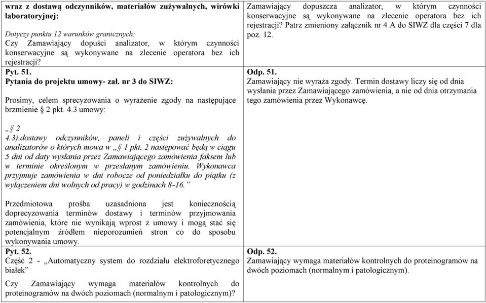 3 umowy: Zamawiający dopuszcza analizator, w którym czynności konserwacyjne są wykonywane na zlecenie operatora bez ich rejestracji? Patrz zmieniony załącznik nr 4 A do SIWZ dla części 7 dla poz. 12.