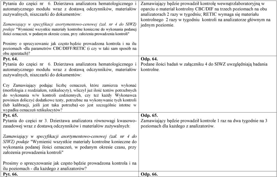 nr 4 do SIWZ) podaje "Wymienić wszystkie materiały kontrolne konieczne do wykonania podanej ilości oznaczeń, w podanym okresie czasu, przy założenia prowadzenia kontroli" Prosimy o sprecyzowanie jak