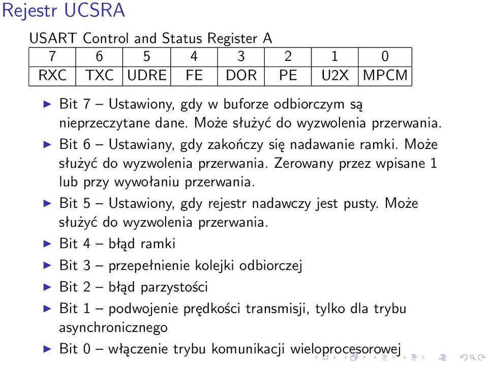 Bit 5 Ustawiony, gdy rejestr nadawczy jest pusty. Może służyć do wyzwolenia przerwania.