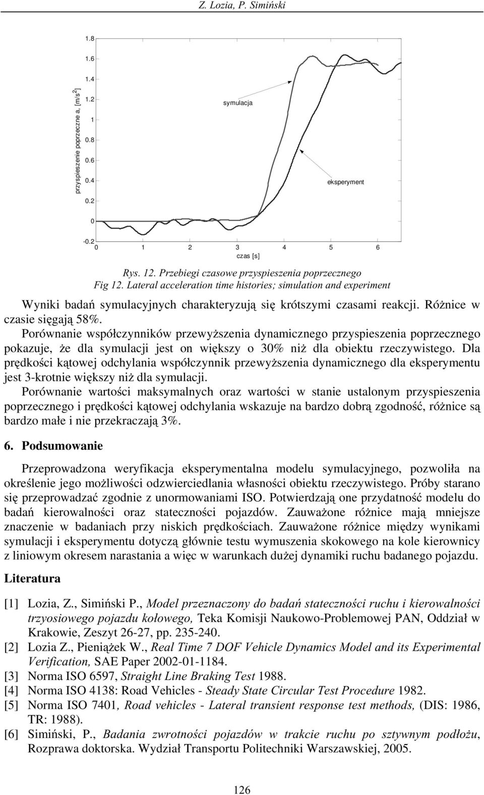 Ró nice w czasie si gaj 58%. Porównanie wspó czynników przewy szenia dynamicznego przyspieszenia poprzecznego pokazuje, e dla symulacji jest on wi kszy o 30% ni dla obiektu rzeczywistego.