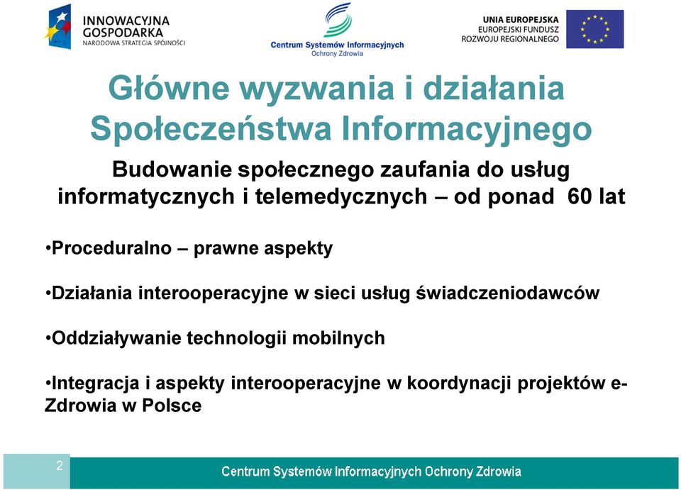 Działania interooperacyjne w sieci usług świadczeniodawców Oddziaływanie technologii