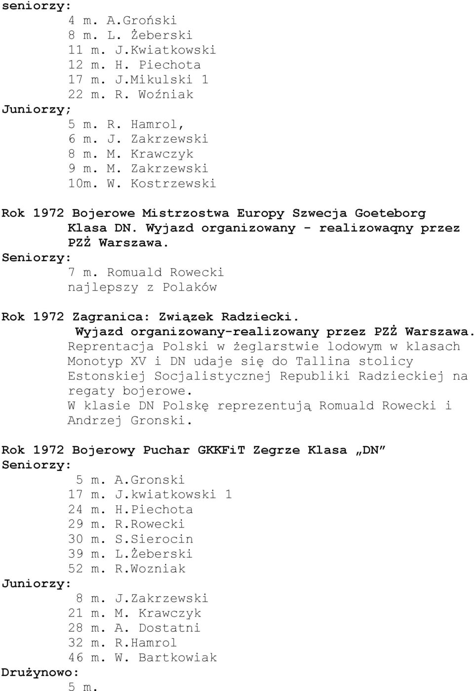 Romuald Rowecki najlepszy z Polaków Rok 1972 Zagranica: Związek Radziecki. Wyjazd organizowany-realizowany przez PZŻ Warszawa.