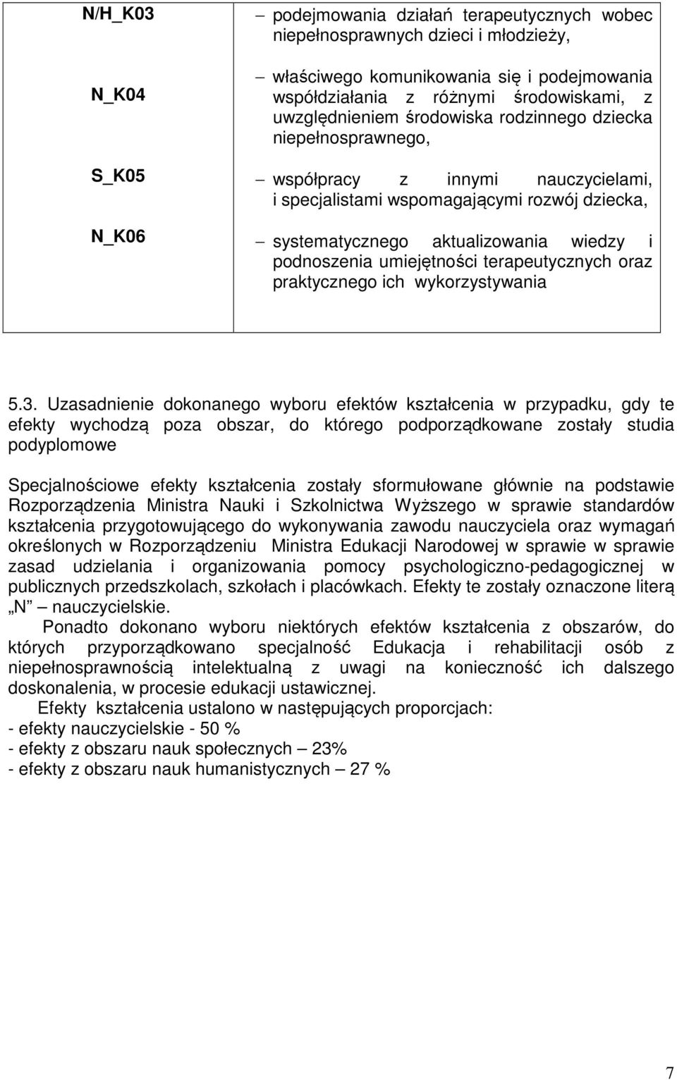 umiejętności terapeutycznych oraz praktycznego ich wykorzystywania 5.3.