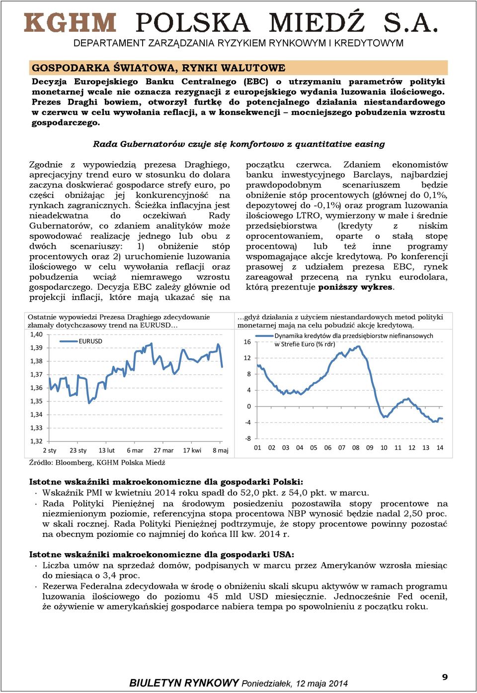 Rada Gubernatorów czuje się komfortowo z quantitative easing Zgodnie z wypowiedzią prezesa Draghiego, aprecjacyjny trend euro w stosunku do dolara zaczyna doskwierać gospodarce strefy euro, po części