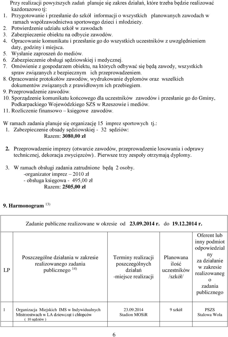 Zabezpieczenie obiektu na odbycie zawodów. 4. Opracowanie komunikatu i przesłanie go do wszystkich uczestników z uwzględnieniem daty, godziny i miejsca. 5. Wysłanie zaproszeń do mediów. 6.