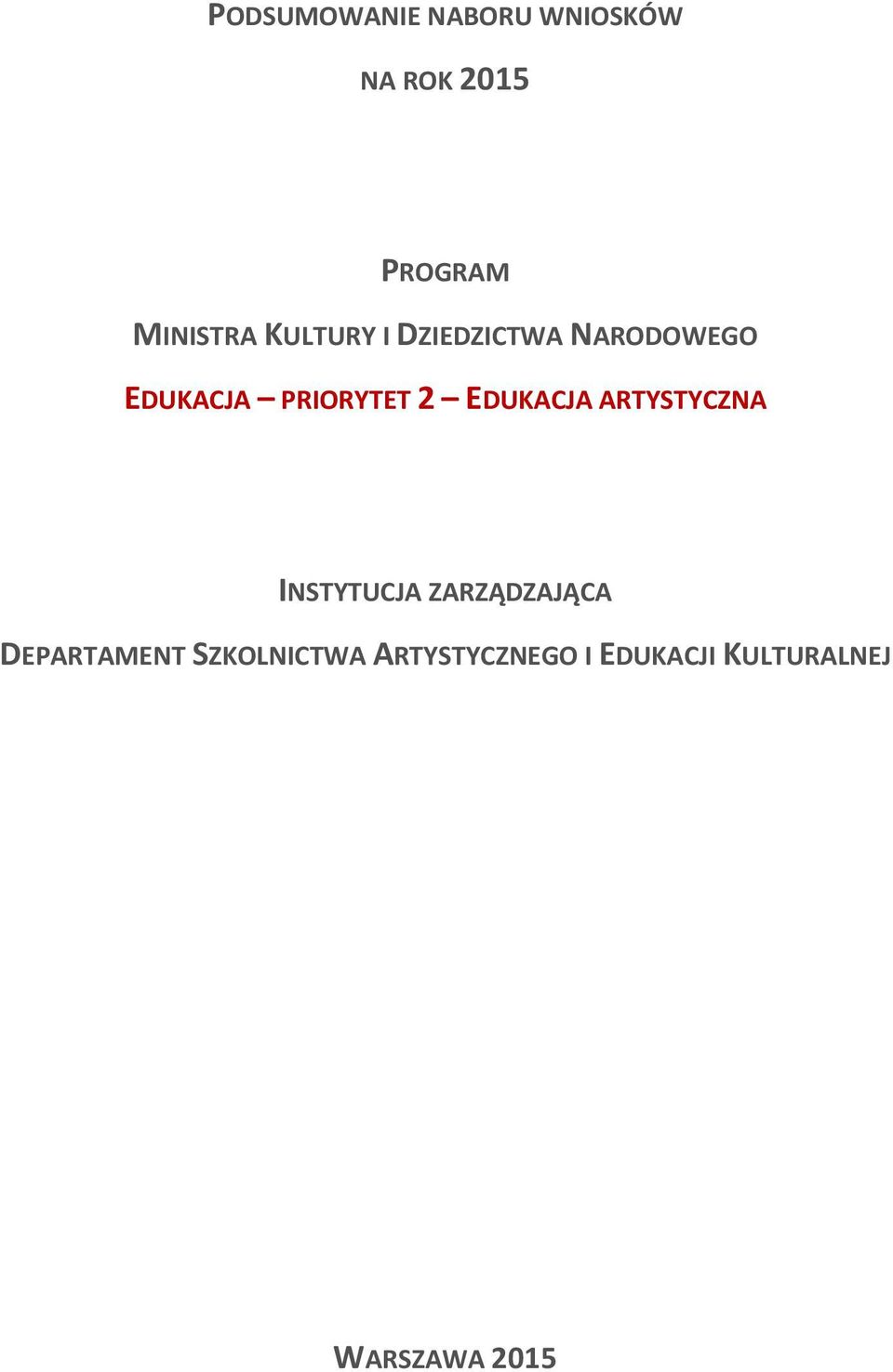 EDUKACJA ARTYSTYCZNA INSTYTUCJA ZARZĄDZAJĄCA DEPARTAMENT