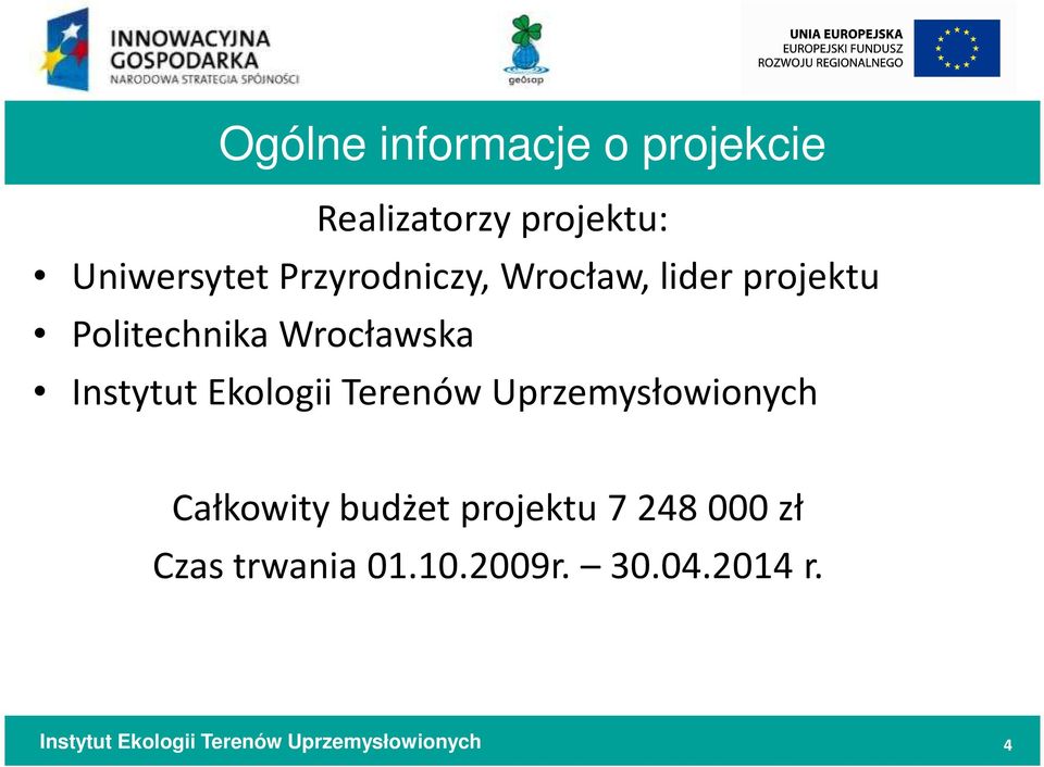 projektu Politechnika Wrocławska Całkowity budżet