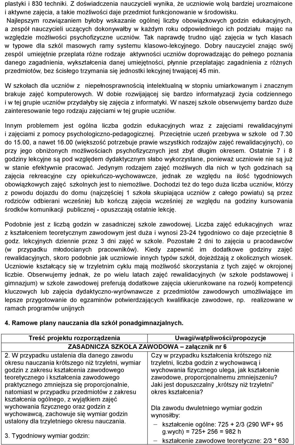 możliwości psychofizyczne uczniów. Tak naprawdę trudno ująć zajęcia w tych klasach w typowe dla szkól masowych ramy systemu klasowo-lekcyjnego.