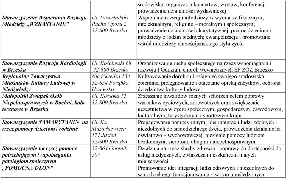 moralnym i społecznym; prowadzenie działalności charytatywnej, pomoc dzieciom i młodzieży z rodzin biednych; ewangelizacja i promowanie wśród młodzieży chrześcijańskiego stylu życia Stowarzyszenie