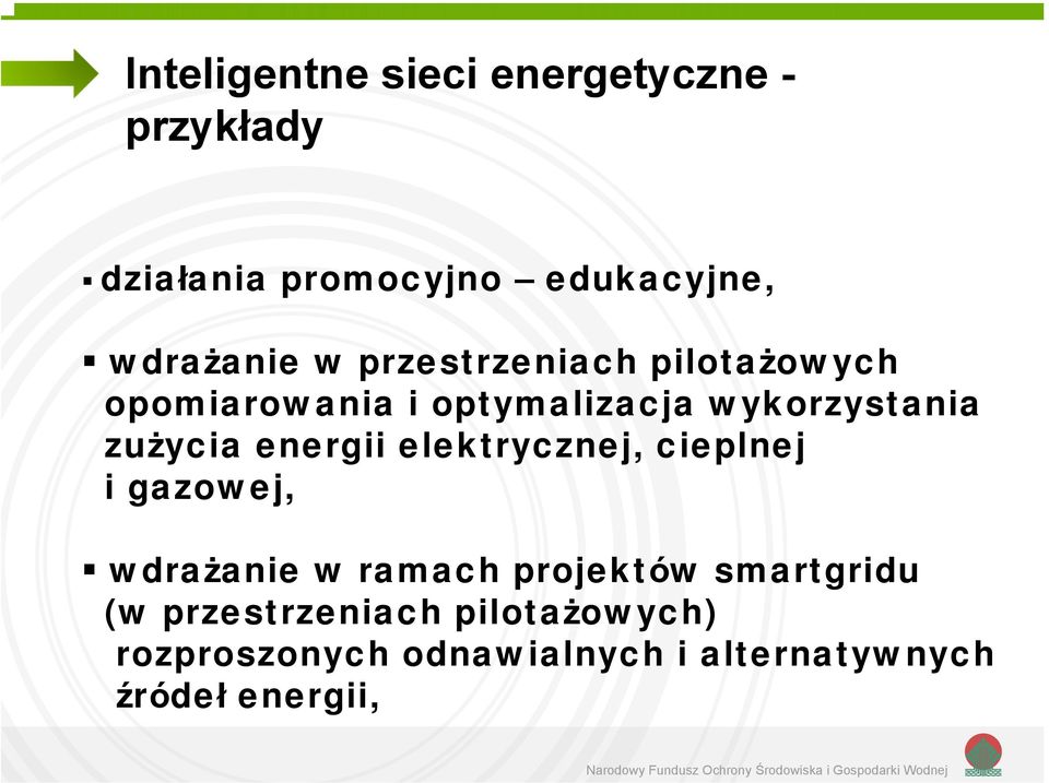 zużycia energii elektrycznej, cieplnej i gazowej, wdrażanie w ramach projektów