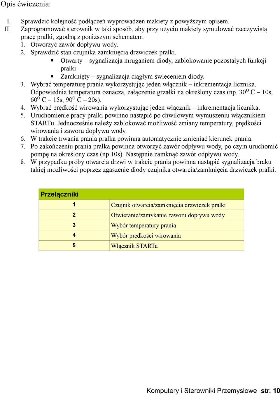 Sprawdzić stan czujnika zamknięcia drzwiczek pralki. Otwarty sygnalizacja mruganiem diody, zablokowanie pozostałych funkcji pralki. Zamknięty sygnalizacja ciągłym świeceniem diody. 3.