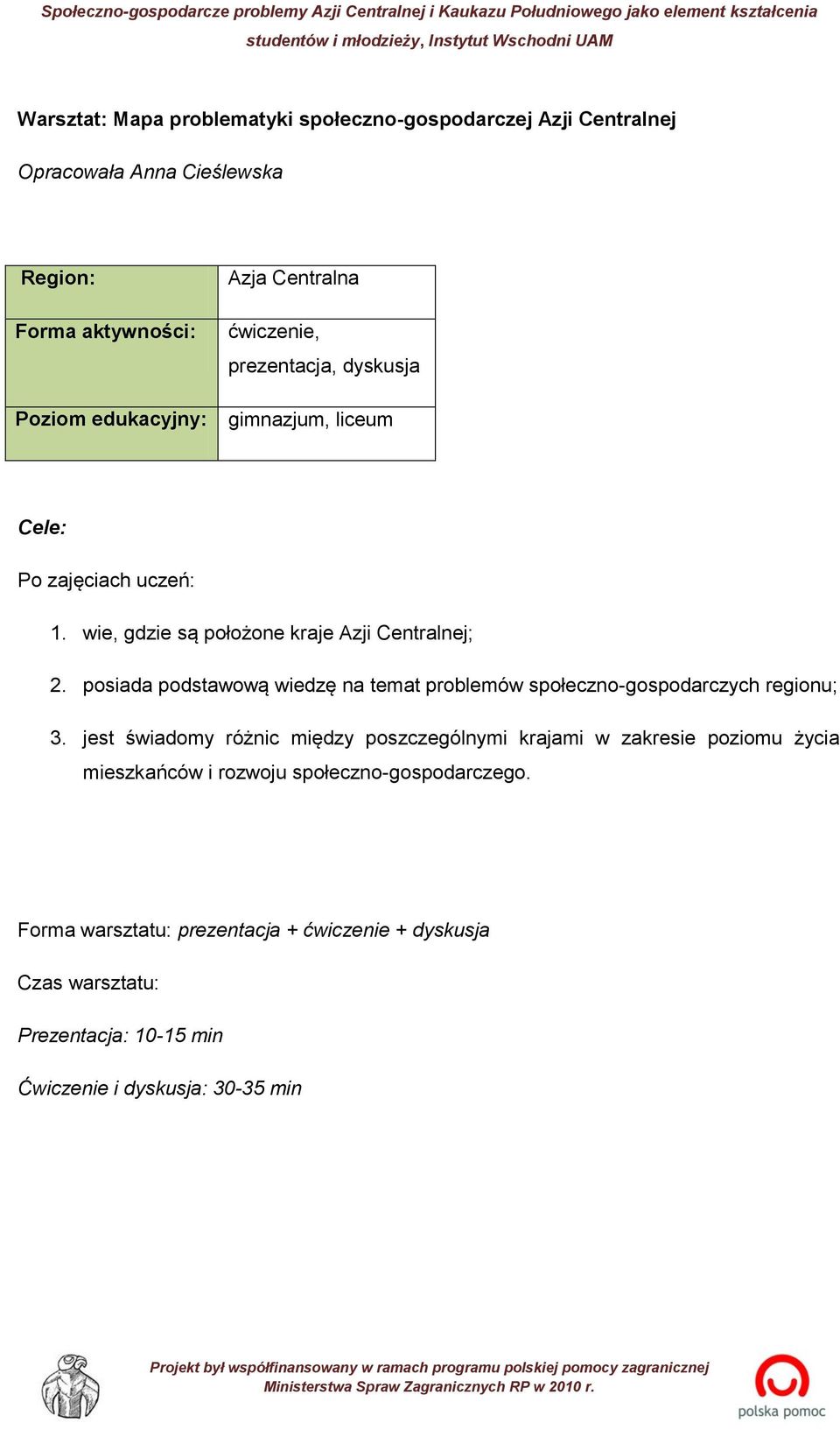 posiada podstawową wiedzę na temat problemów społeczno-gospodarczych regionu; 3.