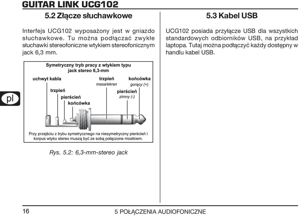 3 Kabel USB UCG102 posiada przyłącze USB dla wszystkich standardowych odbiorników USB, na