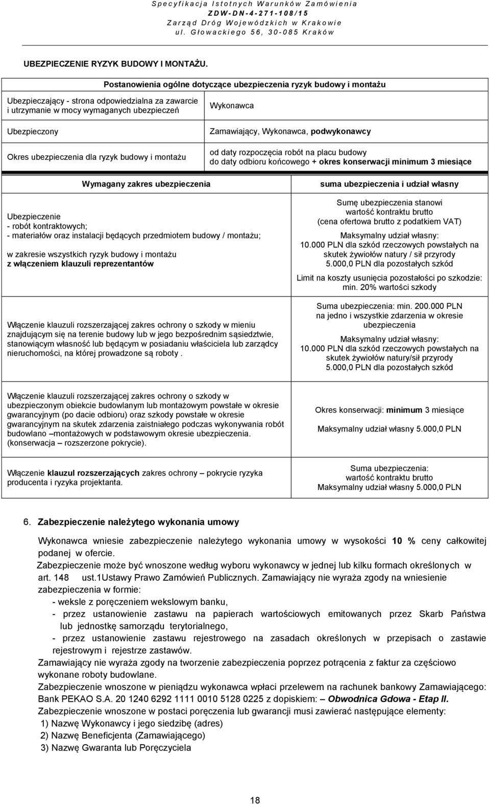 Postanowienia ogólne dotyczące ubezpieczenia ryzyk budowy i montażu Ubezpieczający - strona odpowiedzialna za zawarcie i utrzymanie w mocy wymaganych ubezpieczeń Ubezpieczony Okres ubezpieczenia dla