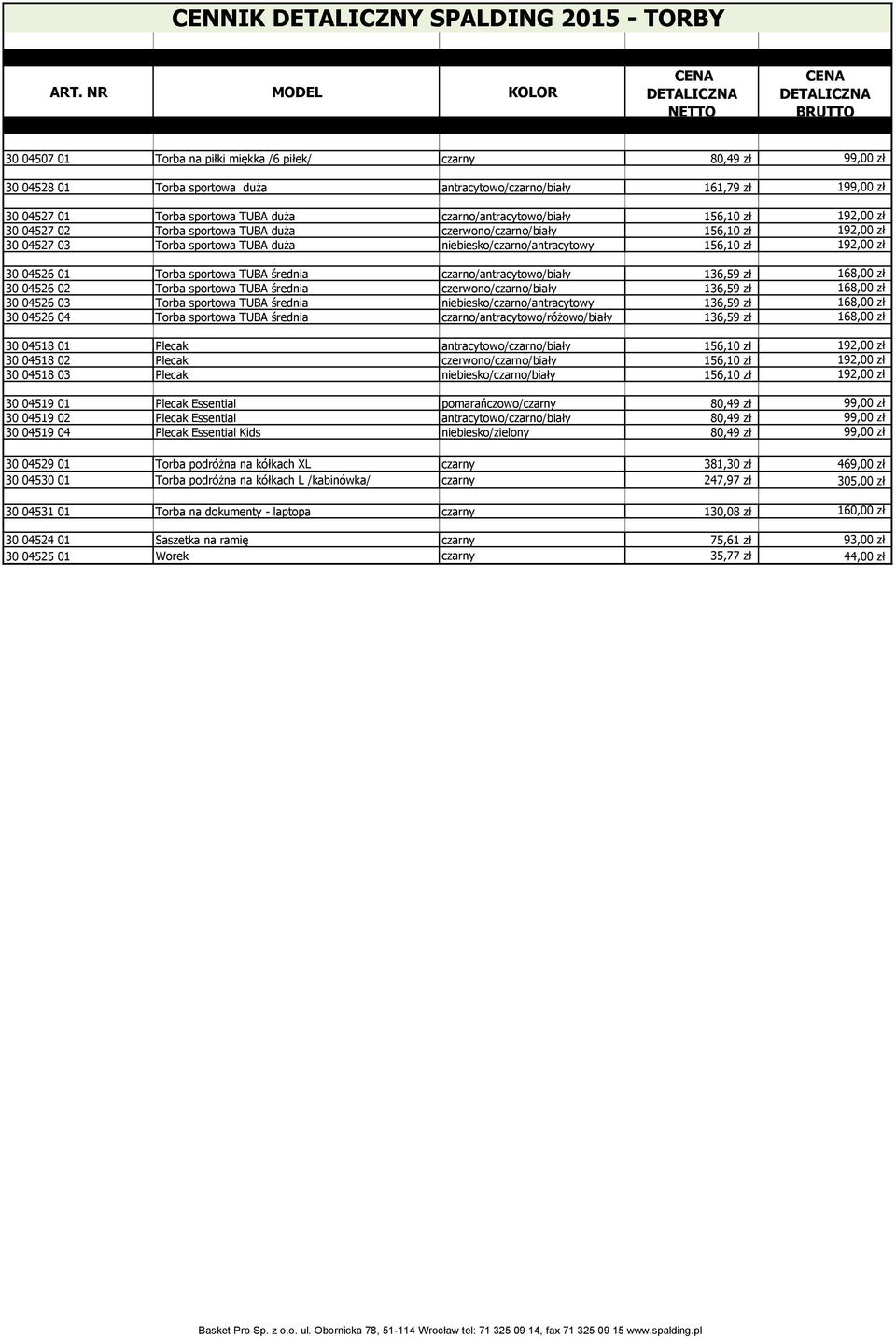 czarno/antracytowo/biały 156,10 zł 192,00 zł 30 04527 02 Torba sportowa TUBA duża czerwono/czarno/biały 156,10 zł 192,00 zł 30 04527 03 Torba sportowa TUBA duża niebiesko/czarno/antracytowy 156,10 zł