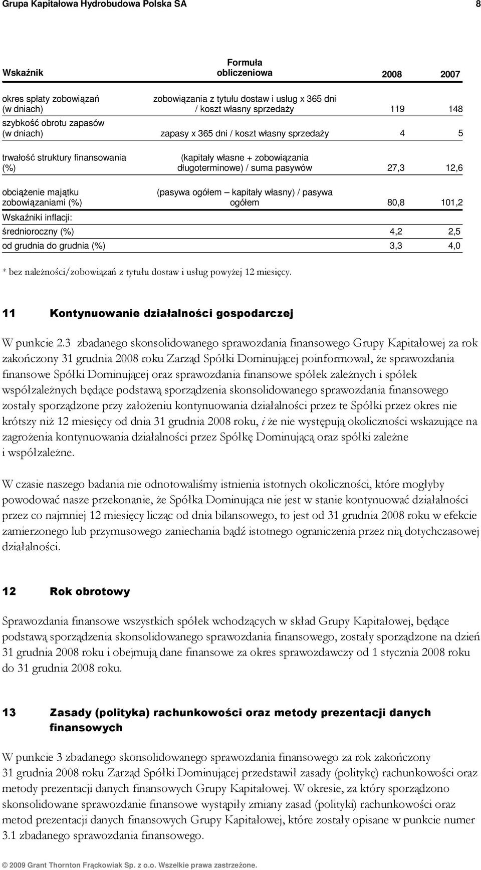 obciąŝenie majątku zobowiązaniami (%) Wskaźniki inflacji: (pasywa ogółem kapitały własny) / pasywa ogółem 80,8 101,2 średnioroczny (%) 4,2 2,5 od grudnia do grudnia (%) 3,3 4,0 * bez