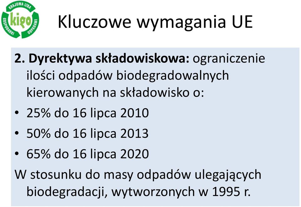 biodegradowalnych kierowanych na składowisko o: 25% do 16 lipca