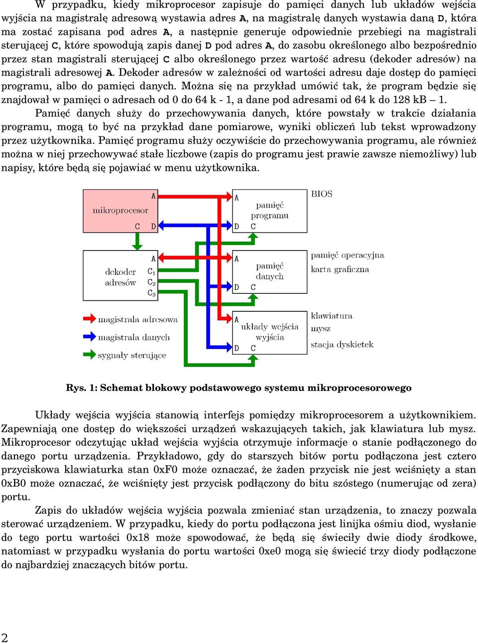 albo określonego przez wartość adresu (dekoder adresów) na magistrali adresowej A. Dekoder adresów w zależności od wartości adresu daje dostęp do pamięci programu, albo do pamięci danych.