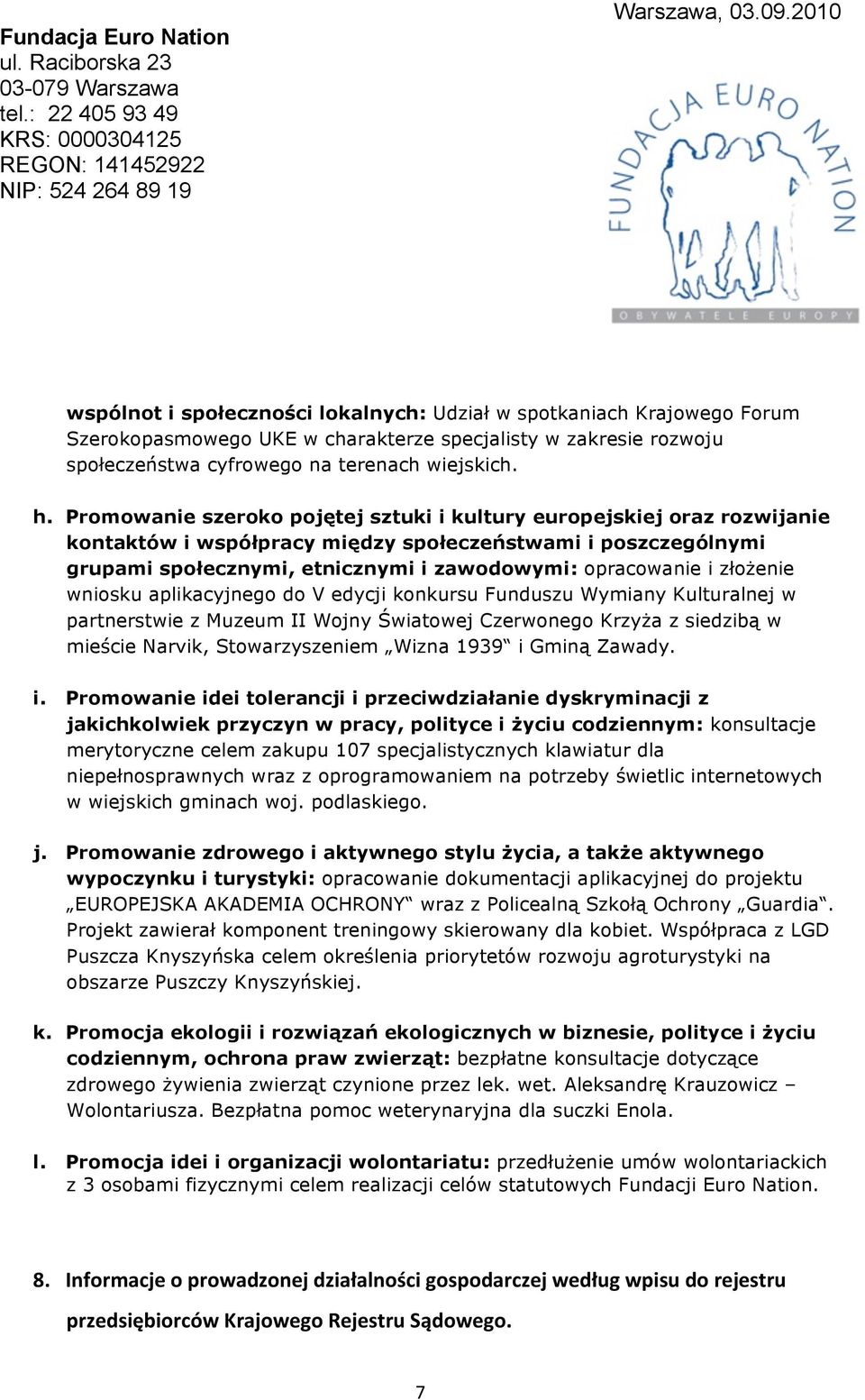 złożenie wniosku aplikacyjnego do V edycji konkursu Funduszu Wymiany Kulturalnej w partnerstwie z Muzeum II Wojny Światowej Czerwonego Krzyża z siedzibą w mieście Narvik, Stowarzyszeniem Wizna 1939 i