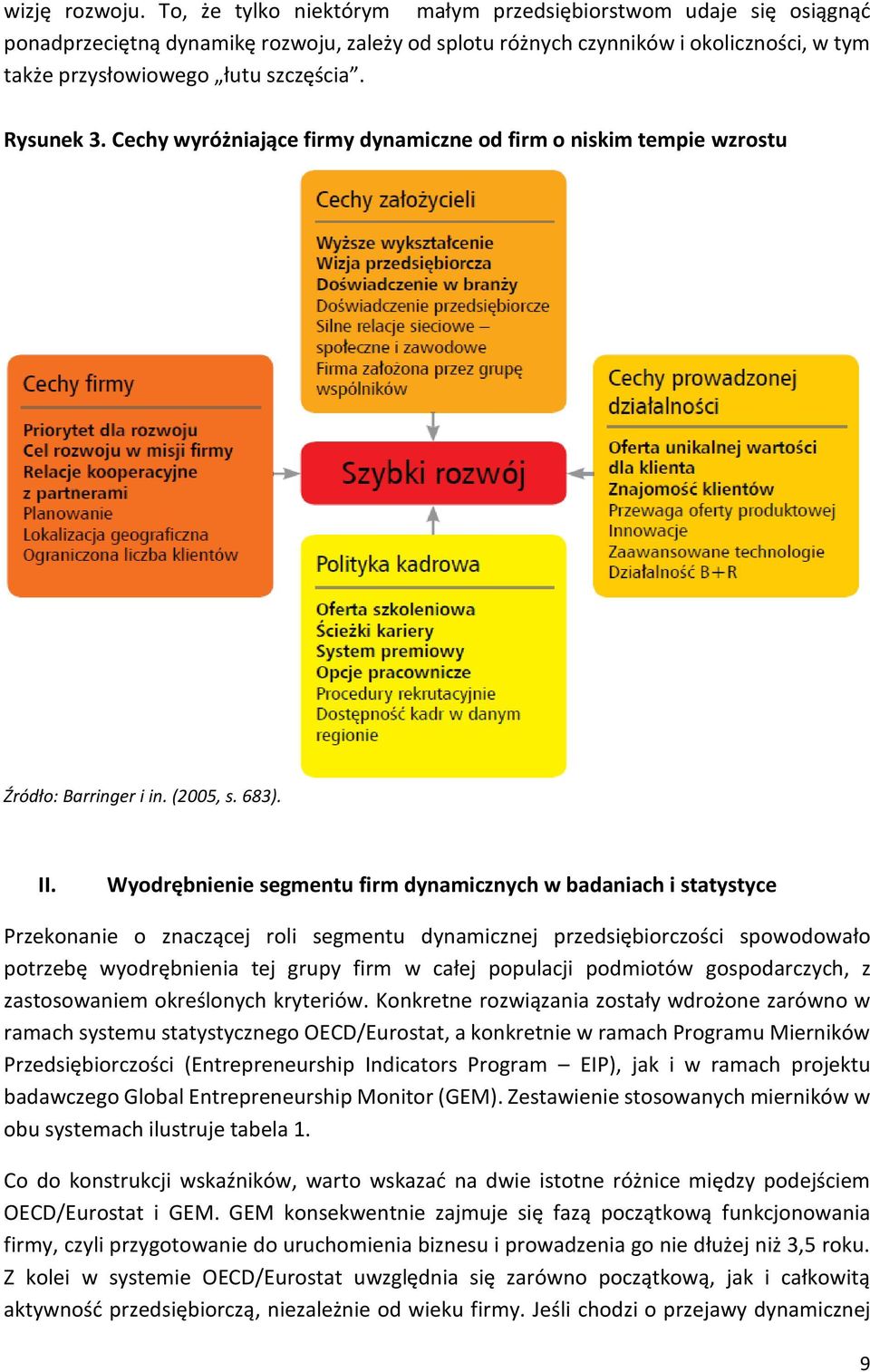 Rysunek 3. Cechy wyróżniające firmy dynamiczne od firm o niskim tempie wzrostu Źródło: Barringer i in. (2005, s. 683). II.