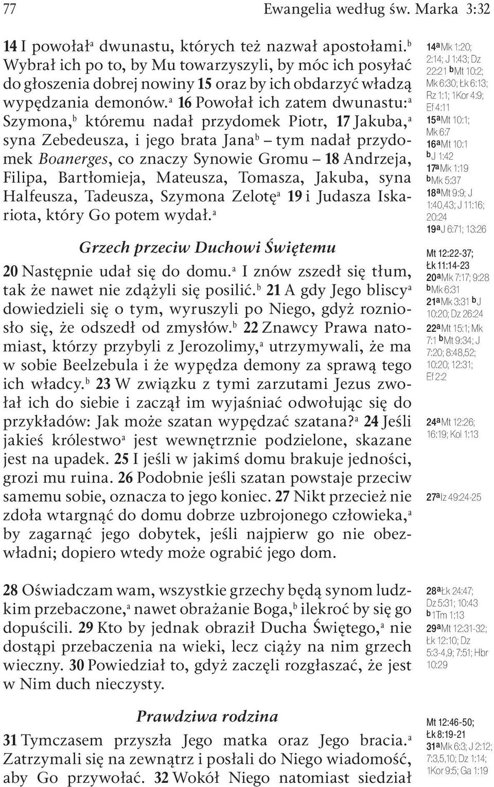 a 16 Powołał ich zatem dwunastu: a Szymona, b któremu nadał przydomek Piotr, 17 Jakuba, a syna Zebedeusza, i jego brata Jana b tym nadał przydomek Boanerges, co znaczy Synowie Gromu 18 Andrzeja,