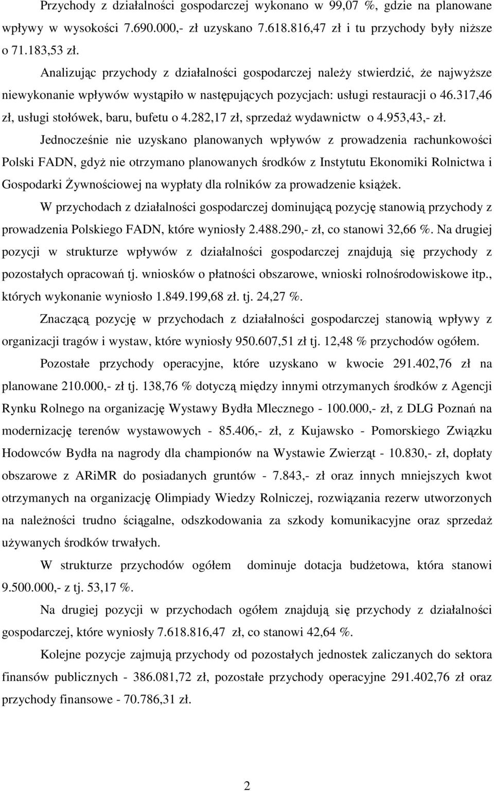 317,46 zł, usługi stołówek, baru, bufetu o 4.282,17 zł, sprzedaŝ wydawnictw o 4.953,43,- zł.