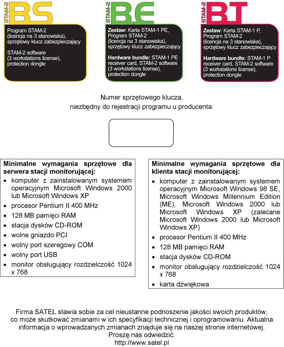 1024 x 768 Minimalne wymagania sprzętowe dla klienta stacji monitorującej: komputer z zainstalowanym systemem operacyjnym Microsoft Windows 98 SE, Microsoft Windows Millennium Edition (ME), Microsoft