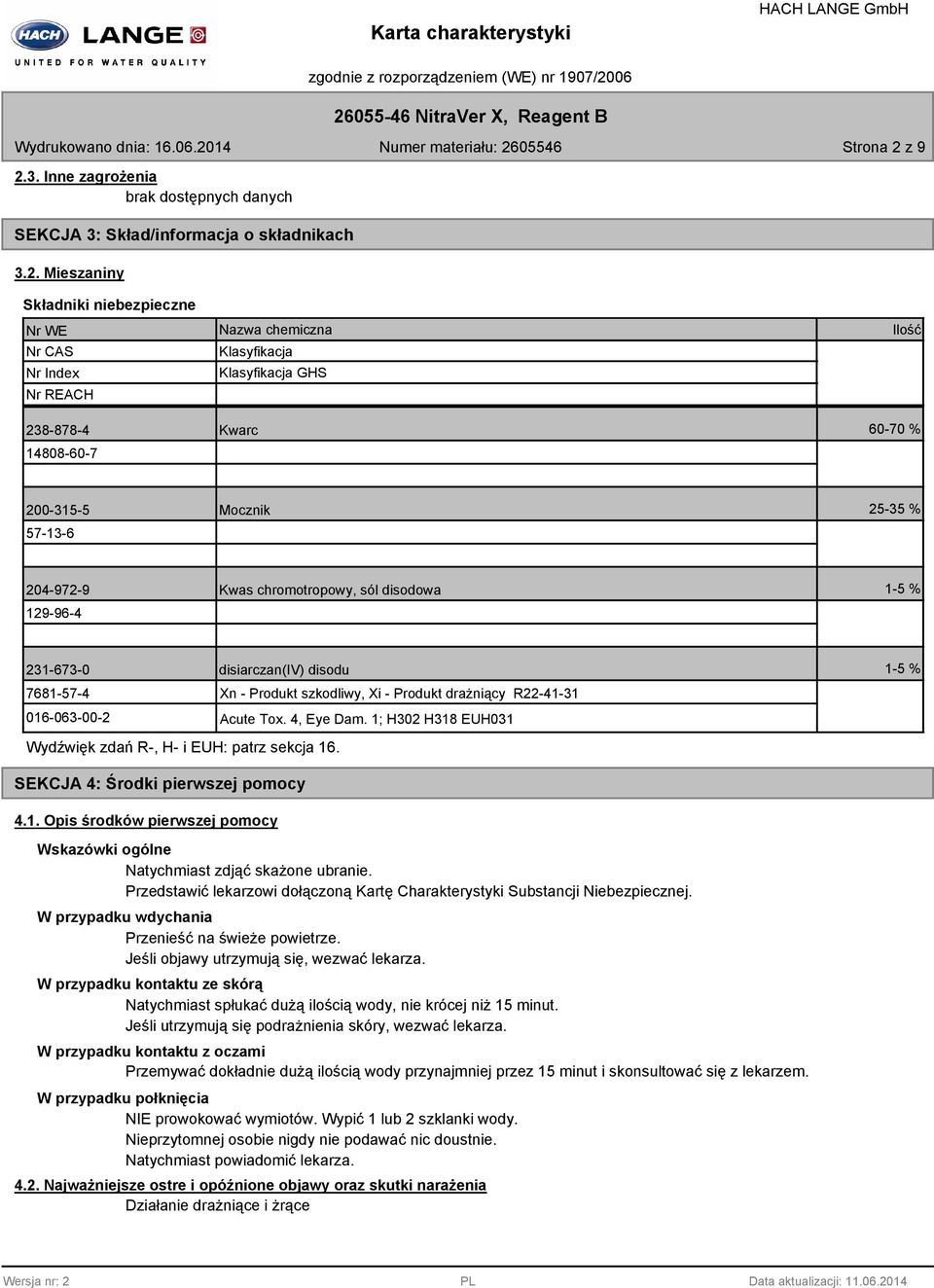 3. Inne zagrożenia SEKCJA 3: Skład/informacja o składnikach 3.2.