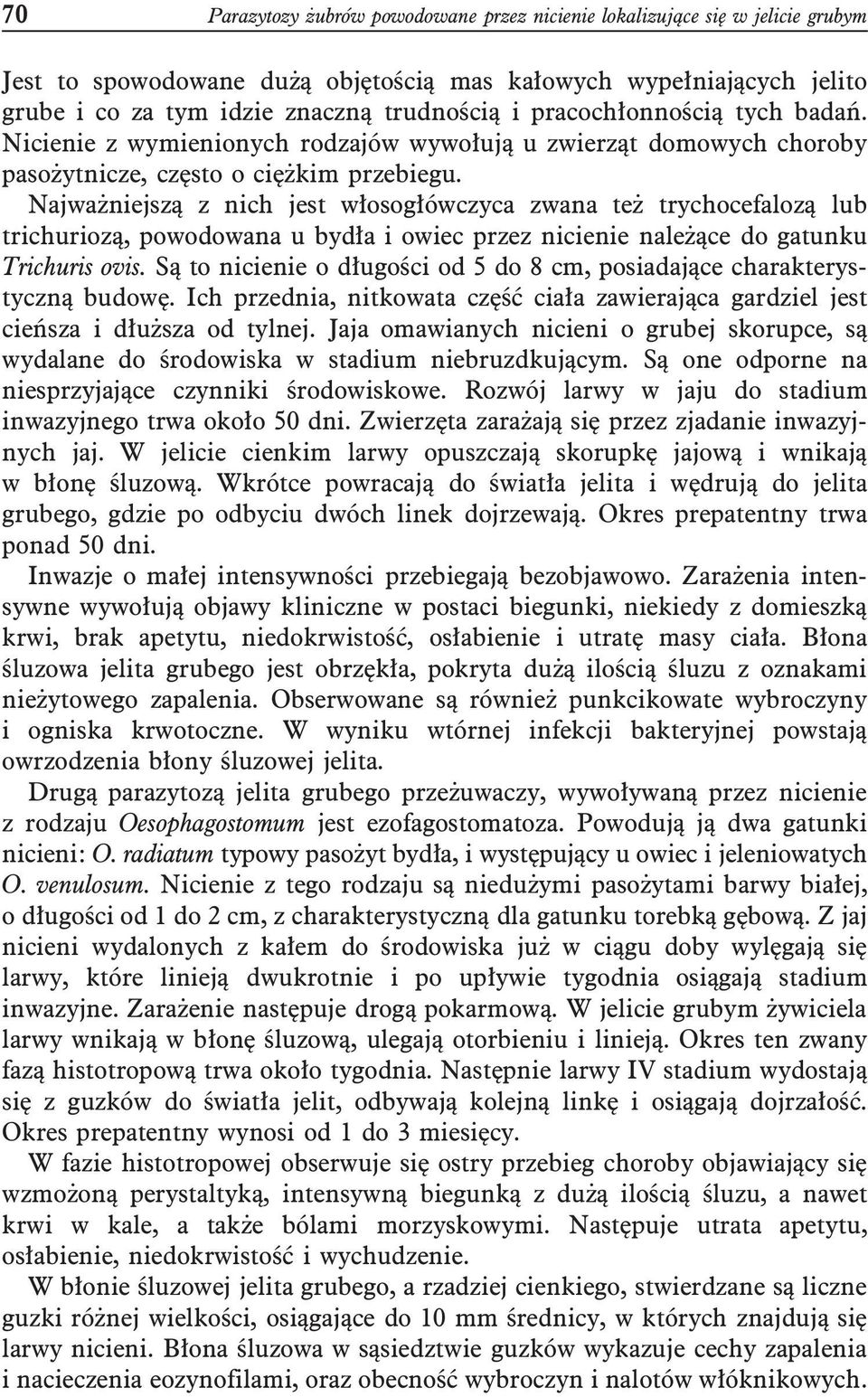 Najważniejszą z nich jest włosogłówczyca zwana też trychocefalozą lub trichuriozą, powodowana u bydła i owiec przez nicienie należące do gatunku Trichuris ovis.