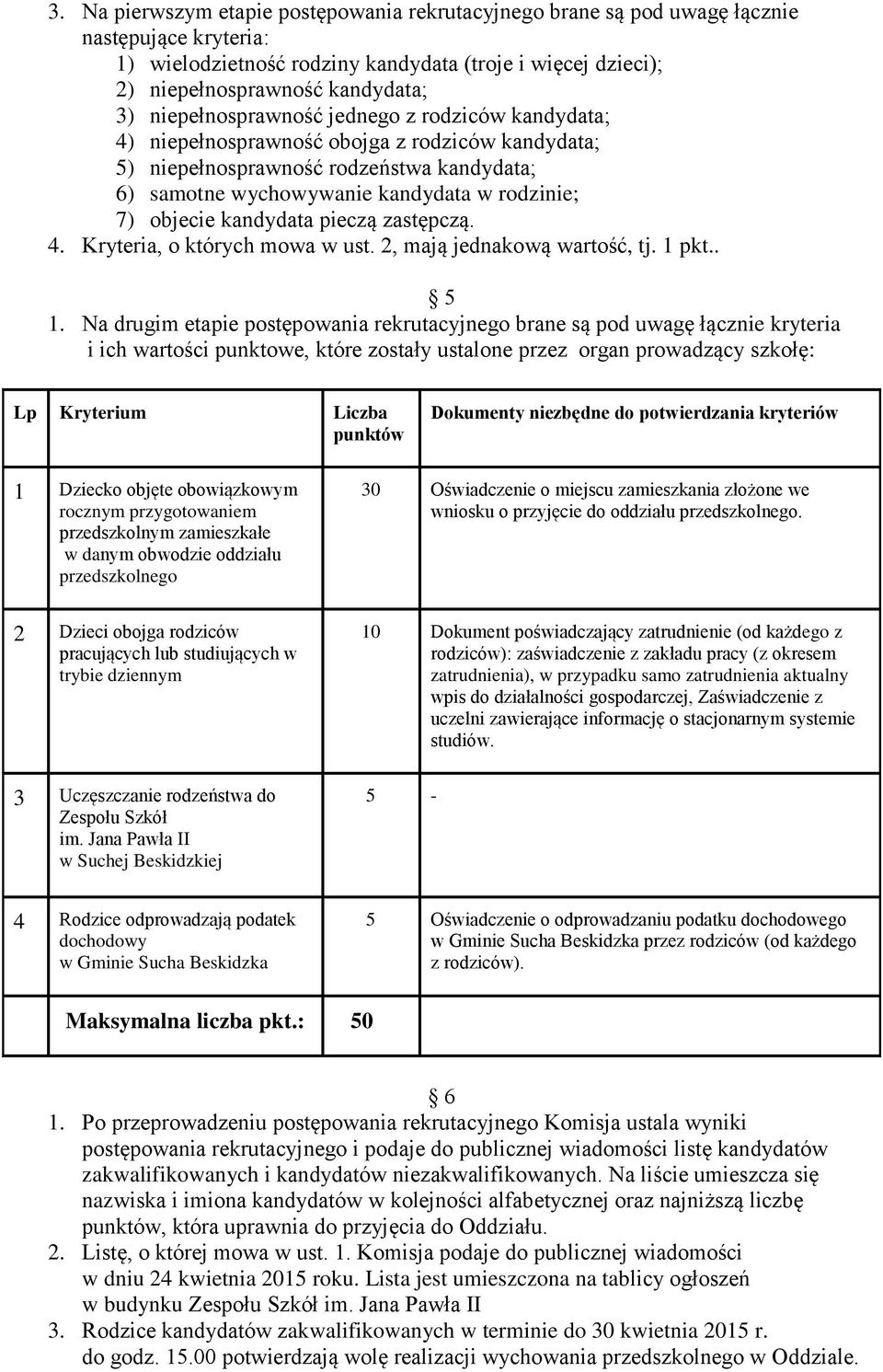 kandydata pieczą zastępczą. 4. Kryteria, o których mowa w ust. 2, mają jednakową wartość, tj. 1 pkt.. 5 1.