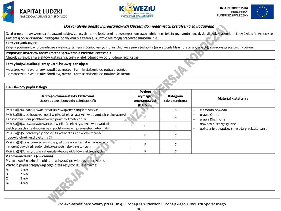 Formy organizacyjne Zajęcia powinny być prowadzone z wykorzystaniem zróżnicowanych form: zbiorowa praca jednolita (praca z całą klasą, praca w grupach), zbiorowa praca zróżnicowana.