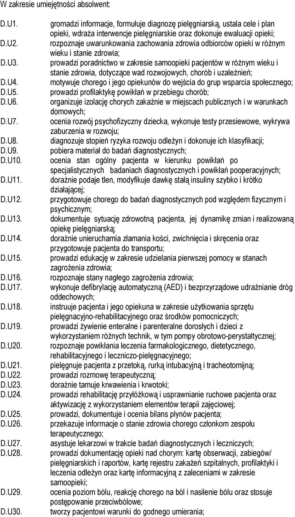 gromadzi informacje, formułuje diagnozę pielęgniarską, ustala cele i plan opieki, wdraża interwencje pielęgniarskie oraz dokonuje ewaluacji opieki; rozpoznaje uwarunkowania zachowania zdrowia