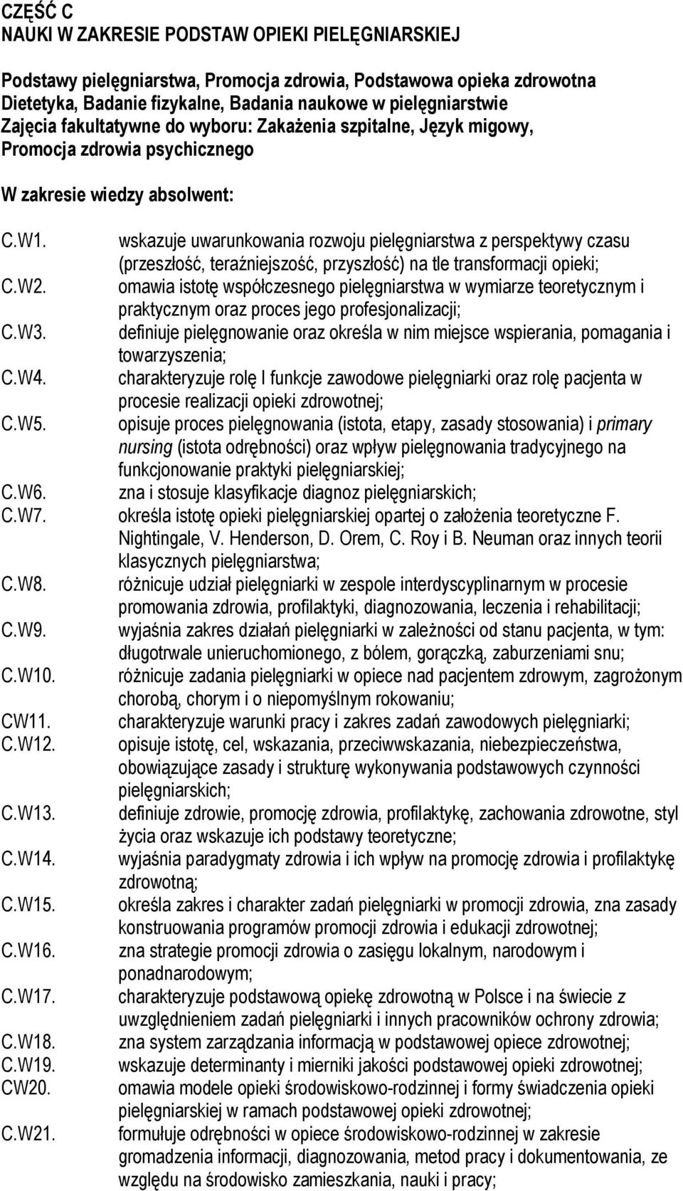 wskazuje uwarunkowania rozwoju pielęgniarstwa z perspektywy czasu (przeszłość, teraźniejszość, przyszłość) na tle transformacji opieki; C.W2.