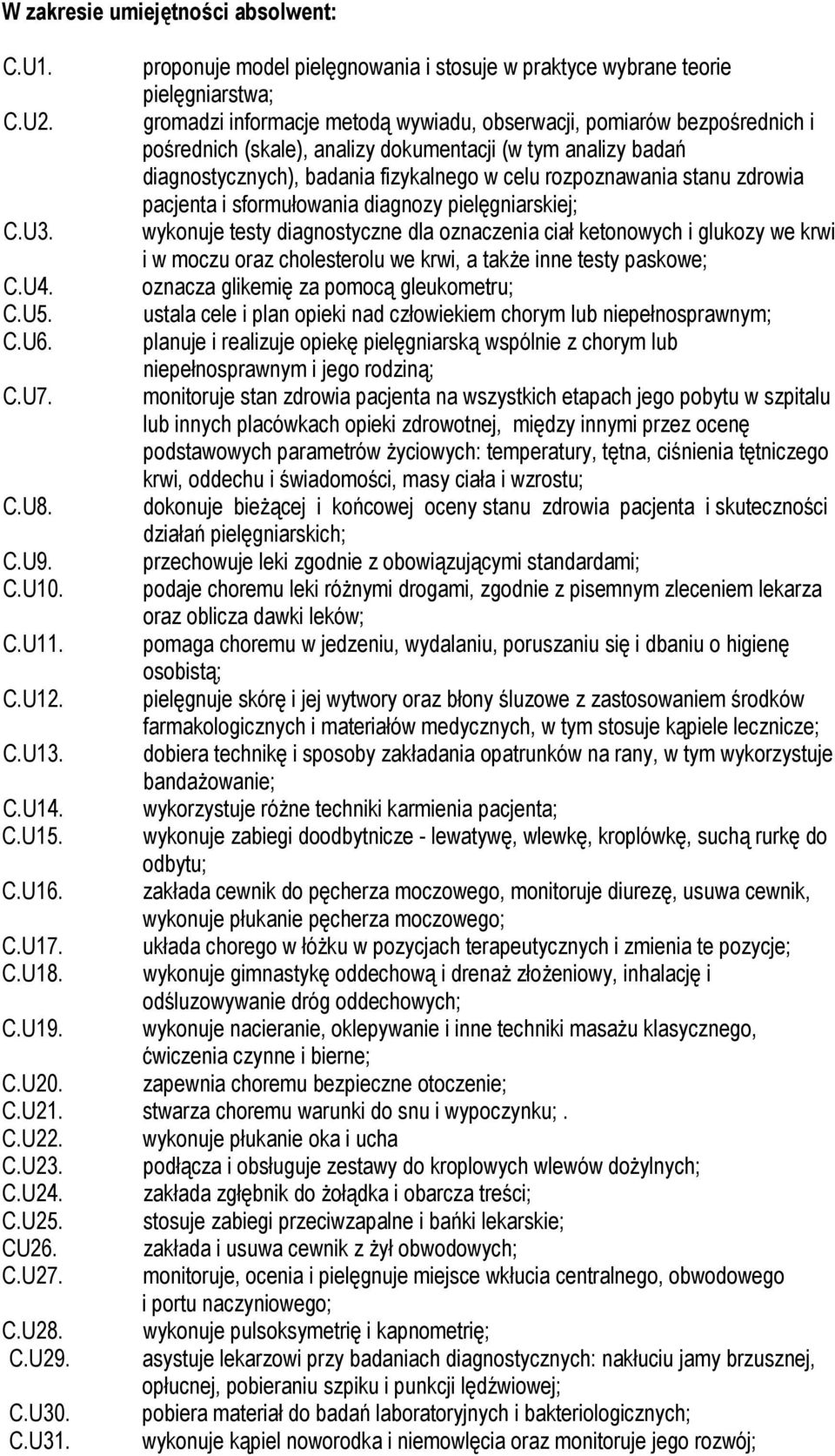 zdrowia pacjenta i sformułowania diagnozy pielęgniarskiej; C.U3.