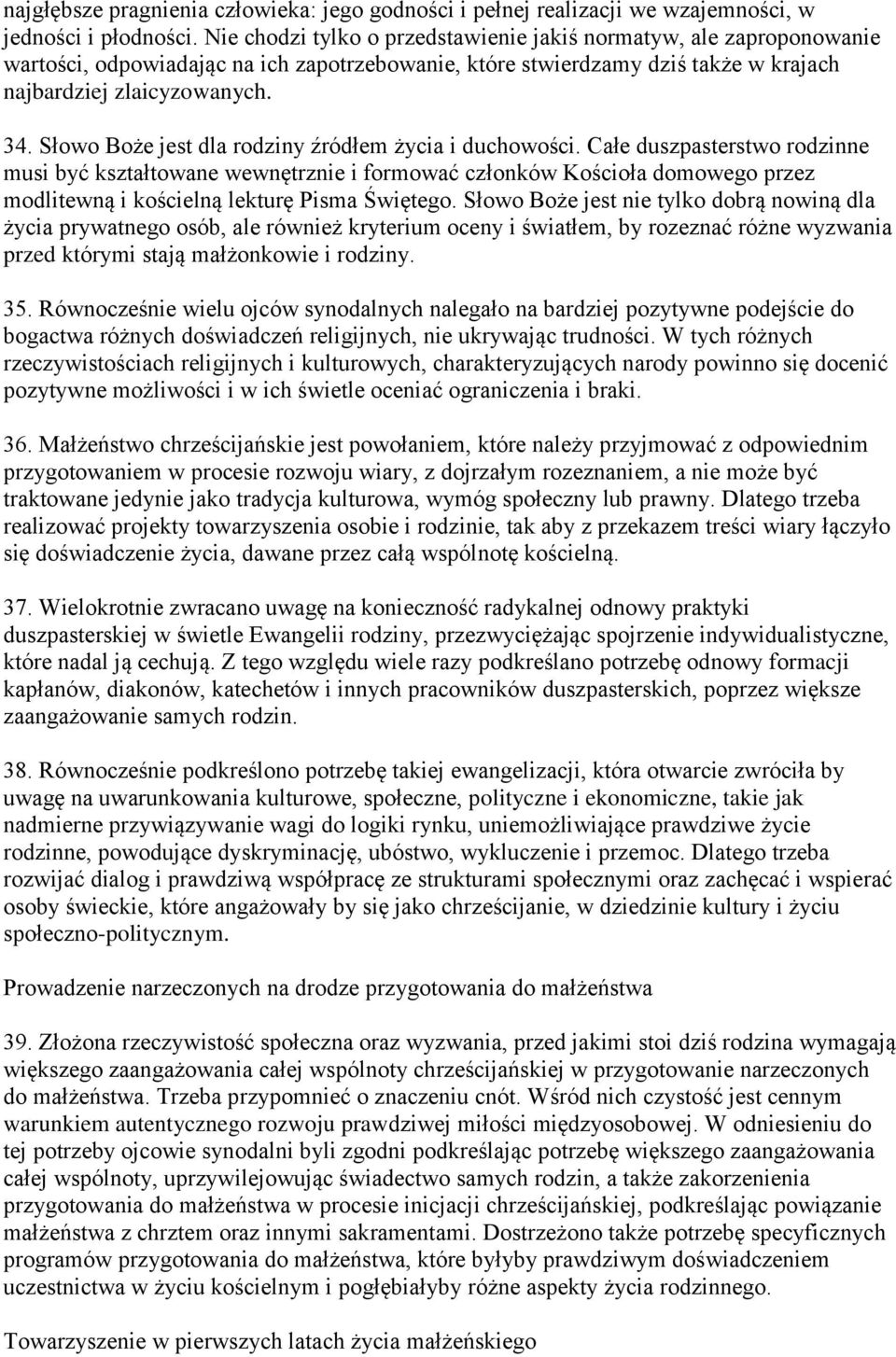 Słowo Boże jest dla rodziny źródłem życia i duchowości.
