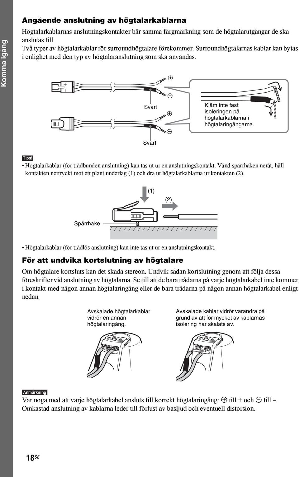 3 Svart Svart # 3 # Kläm inte fast isoleringen på högtalarkablarna i högtalaringångarna. Tips! Högtalarkablar (för trådbunden anslutning) kan tas ut ur en anslutningskontakt.