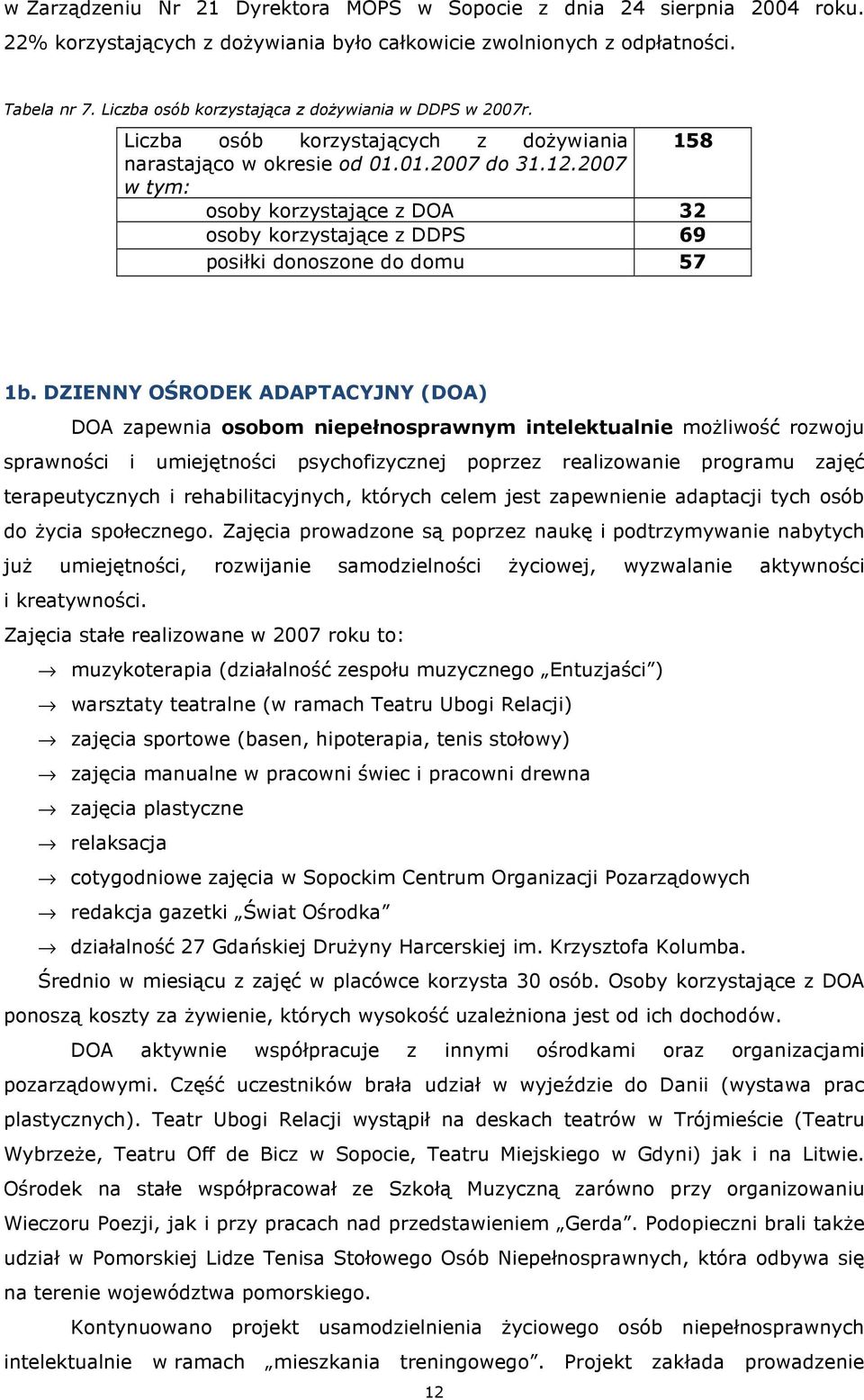 2007 osoby korzystające z DOA 32 osoby korzystające z DDPS 69 posiłki donoszone do domu 57 1b.