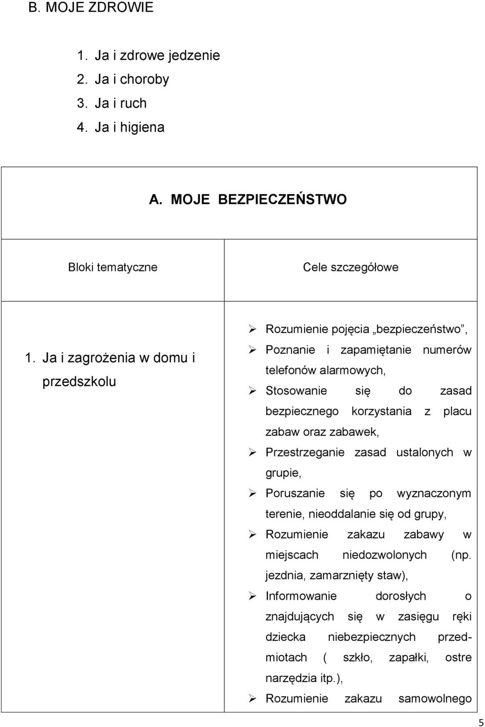 placu zabaw oraz zabawek, Przestrzeganie zasad ustalonych w grupie, Poruszanie się po wyznaczonym terenie, nieoddalanie się od grupy, Rozumienie zakazu zabawy w miejscach