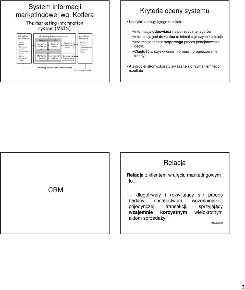 czynnik intuicji) Informacja realnie wspomaga proces podejmowania decyzji Ciągłość w uzyskiwaniu informacji (prognozowanie, trendy) A z drugiej strony.